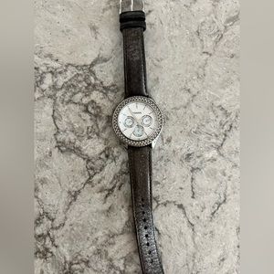 Fossil Stainless Steel Jeweled Leather Watch